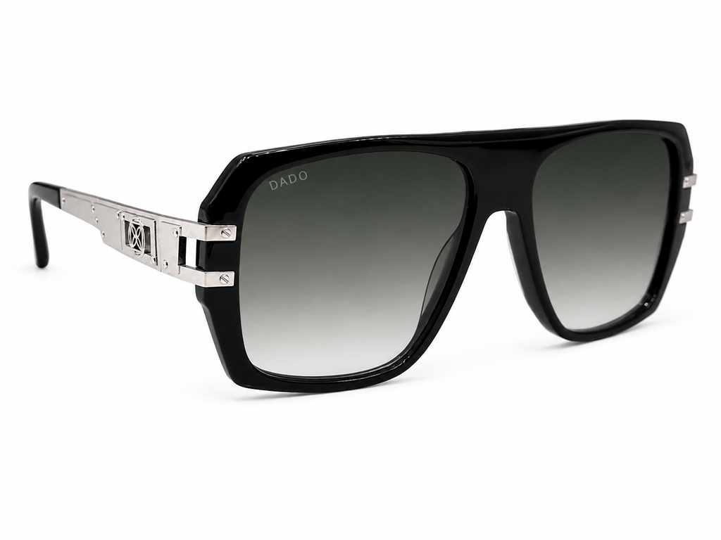 WANDERLUST by DADO EYEWEAR BLACK ACETATE SILVER METAL GREEN LENS