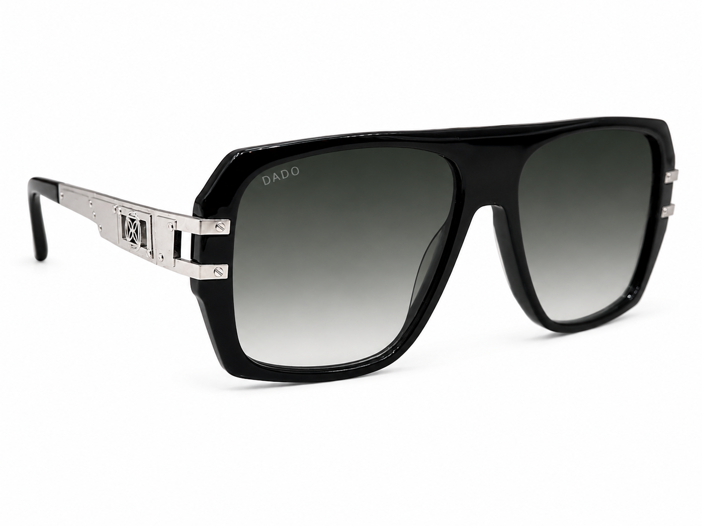 WANDERLUST by DADO EYEWEAR BLACK ACETATE SILVER METAL GREEN LENS