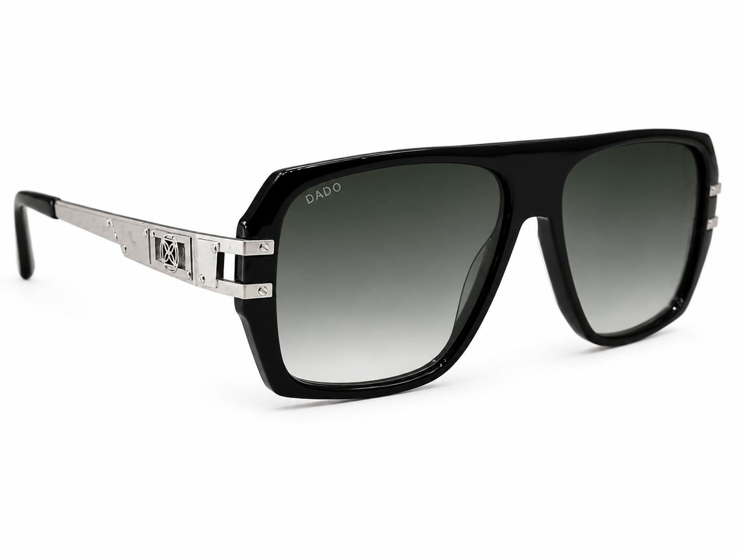 WANDERLUST by DADO EYEWEAR BLACK ACETATE SILVER METAL GREEN LENS